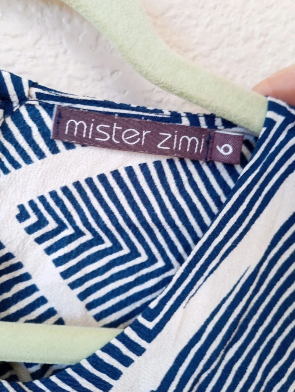 Mister Zimi blue and white geometric pattern pop-over wide-leg jumpsuit